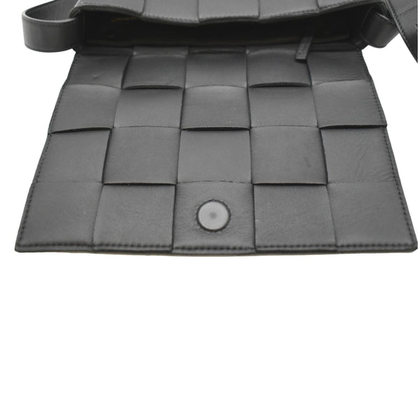 BOTTEGA VENETA Cassette Intreccio Leather Crossbody Bag Black