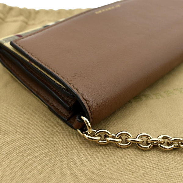 BURBERRY Henley House Check Leather Wallet On Chain Crossbody Bag Brown