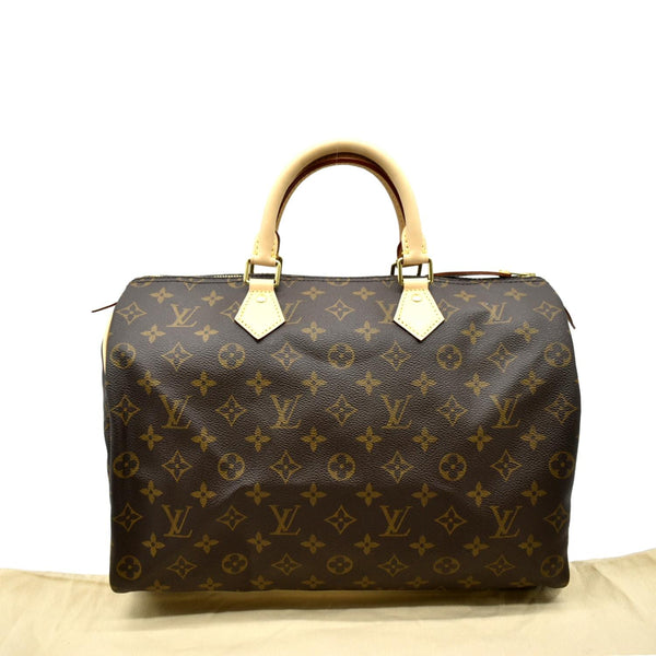 LOUIS VUITTON Speedy 35 Monogram Canvas Satchel Bag Brown