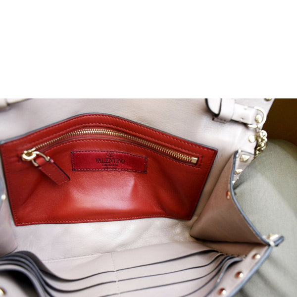 VALENTINO Rockstud Spike Quilted Leather Crossbody Chain Bag Poudre