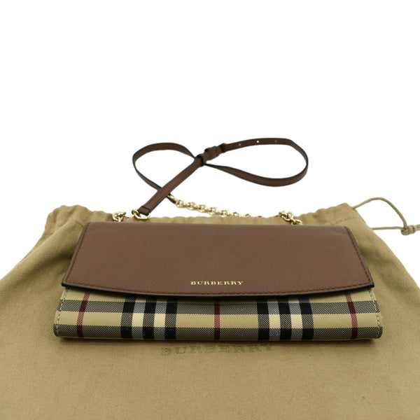 BURBERRY Henley House Check Leather Wallet On Chain Crossbody Bag Brown