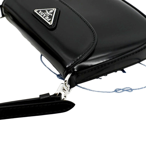PRADA Cleo Mini Brushed Leather Crossbody Bag Black