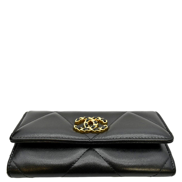CHANEL 19 Quilted Leather Long Flap Wallet Black