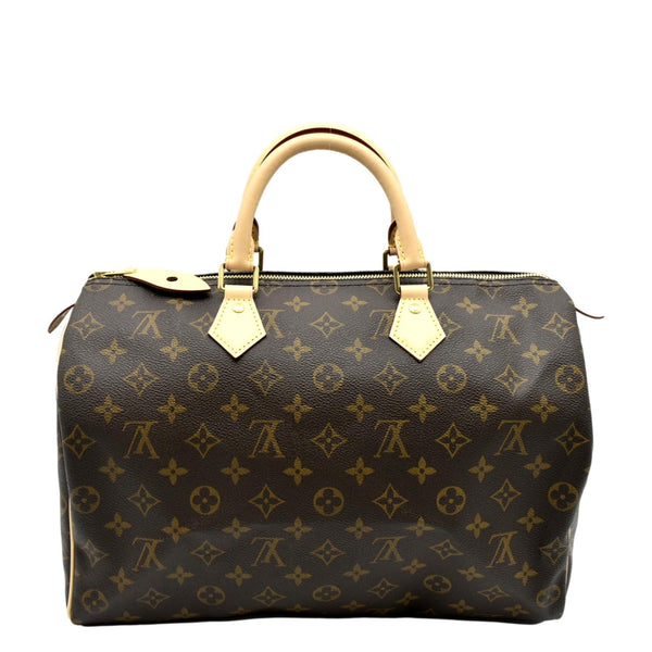 LOUIS VUITTON Speedy 35 Monogram Canvas Satchel Bag Brown