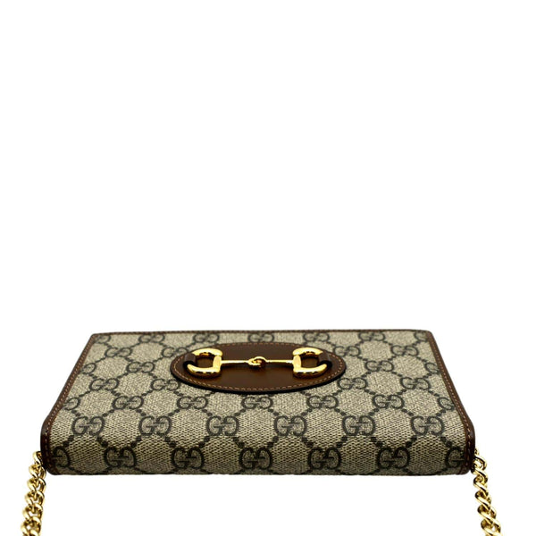 GUCCI Horsebit 1955 GG Supreme Canvas Crossbody Chain Wallet Beige 621392