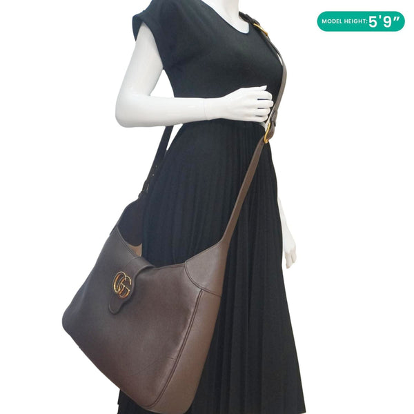 GUCCI Aphrodite Medium Leather Crossbody Bag Brown 755344