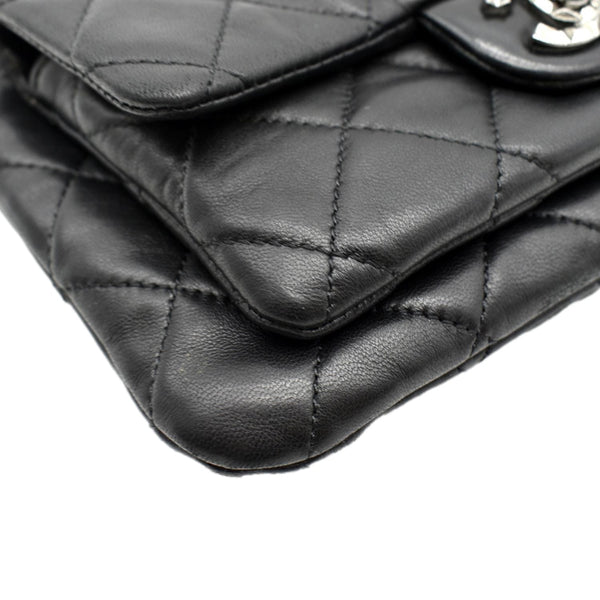 CHANEL Classic Flap with Zip Pocket Quilted Leather Satchel Shoulder Bag Black