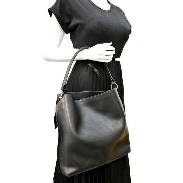 YVES SAINT LAURENT Tag Calfskin Leather Hobo Bag Black