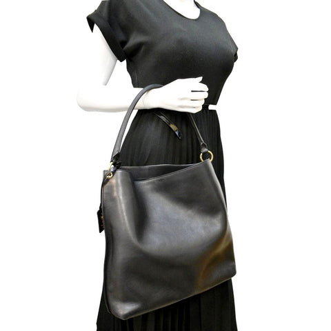 YVES SAINT LAURENT Tag Calfskin Leather Hobo Bag Black