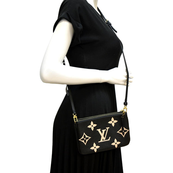 LOUIS VUITTON Double Zip Pochette Monogram Empreinte Crossbody Bag Bicolor