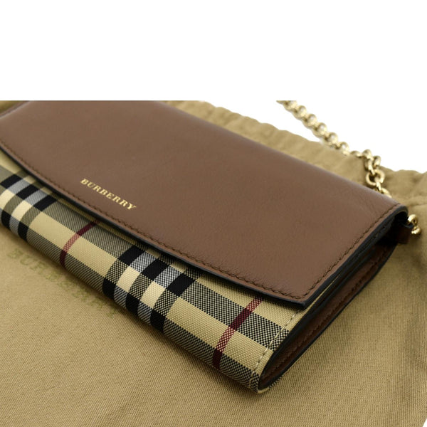 BURBERRY Henley House Check Leather Wallet On Chain Crossbody Bag Brown