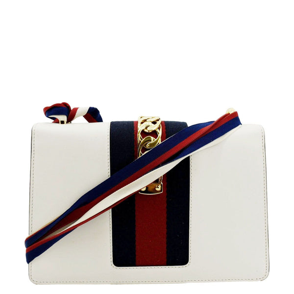 Gucci Sylvie Small Web Leather Shoulder Bag White 421882