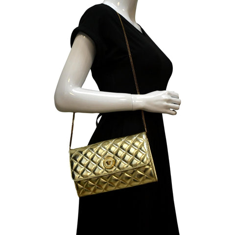 VERSACE Medusa Wallet On Chain Metallic Leather Crossbody Bag Gold