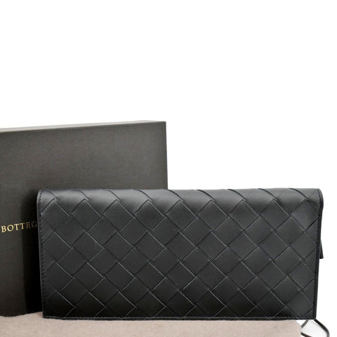 BOTTEGA VENETA Intrecciato Leather Long Wallet Black