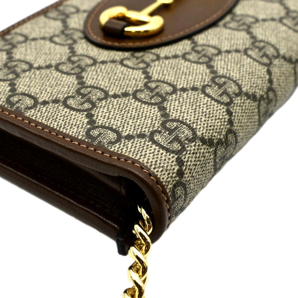 GUCCI Horsebit 1955 GG Supreme Canvas Crossbody Chain Wallet Beige 621392
