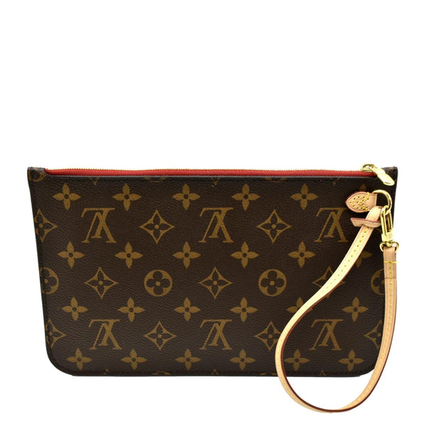 LOUIS VUITTON Neverfull Monogram Canvas Pochette Wristlet Pouch Cerise
