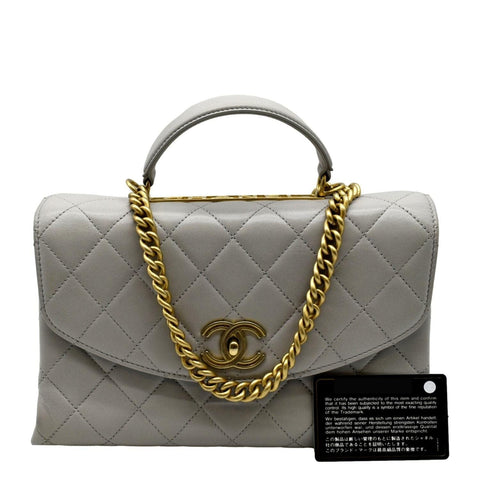CHANEL Trendy Spirit Top Handle Quilted Leather Shoulder Bag Grey