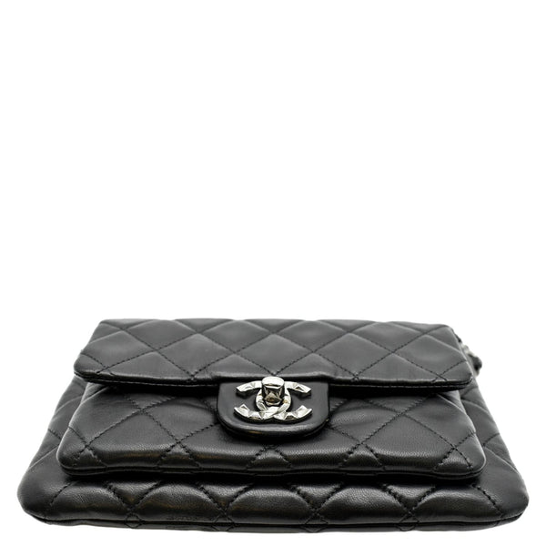 CHANEL Classic Flap with Zip Pocket Quilted Leather Satchel Shoulder Bag Black