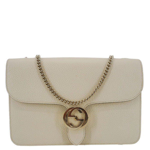GUCCI Interlocking GG Medium Calfskin Leather Shoulder Bag Off White 510303