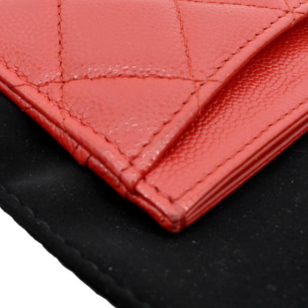 Chanel CC Card Holder Quilted Caviar Leather Wallet Red Color
