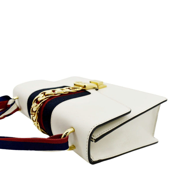 Gucci Sylvie Small Web Leather Shoulder Bag White 421882
