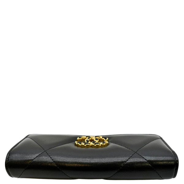 CHANEL 19 Quilted Leather Long Flap Wallet Black