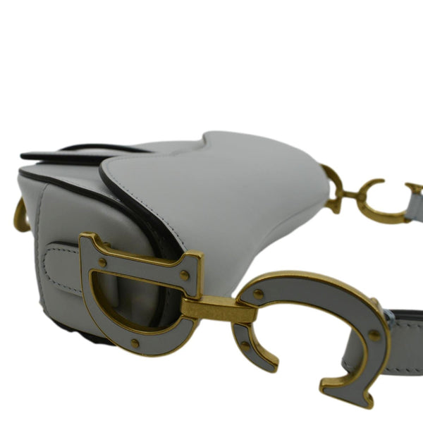 CHRISTIAN DIOR Saddle Smooth Calfskin Leather Satchel Shoulder Bag Placid Blue