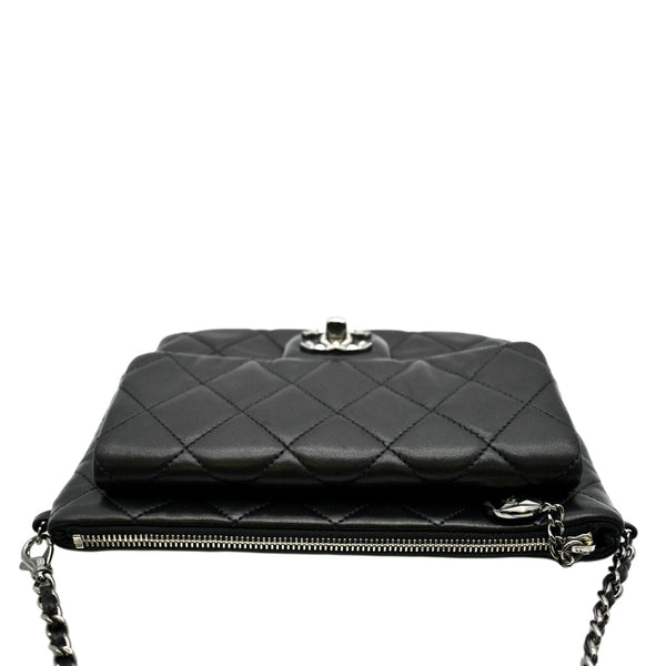 CHANEL Classic Flap with Zip Pocket Quilted Leather Satchel Shoulder Bag Black