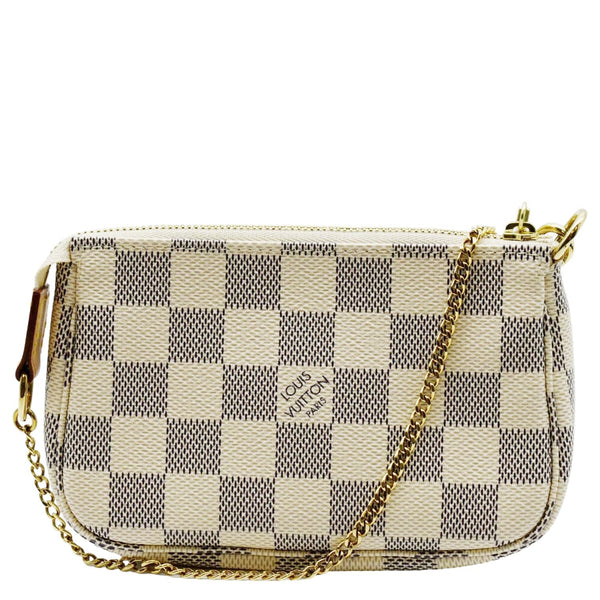 LOUIS VUITTON Mini Pochette Damier Azur Accessoires Pouch White