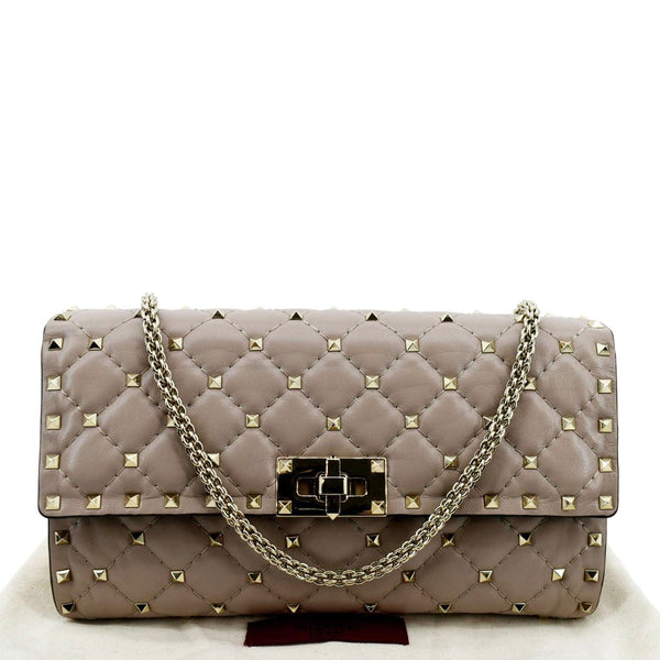 VALENTINO Rockstud Spike Quilted Leather Crossbody Chain Bag Poudre
