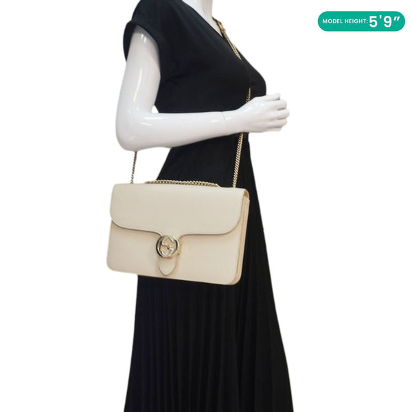 GUCCI Interlocking GG Medium Calfskin Leather Shoulder Bag Off White 510303