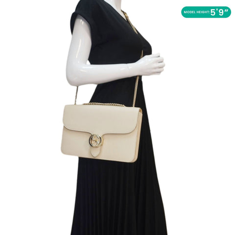 GUCCI Interlocking GG Medium Calfskin Leather Shoulder Bag Off White 510303