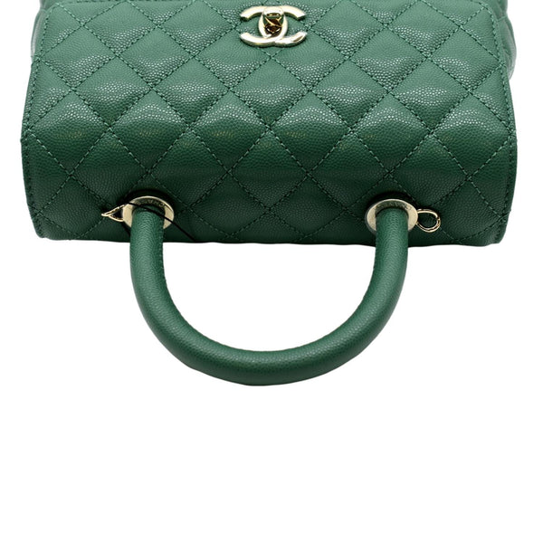 CHANEL Coco Mini Top Handle Caviar Leather Shoulder Bag Green