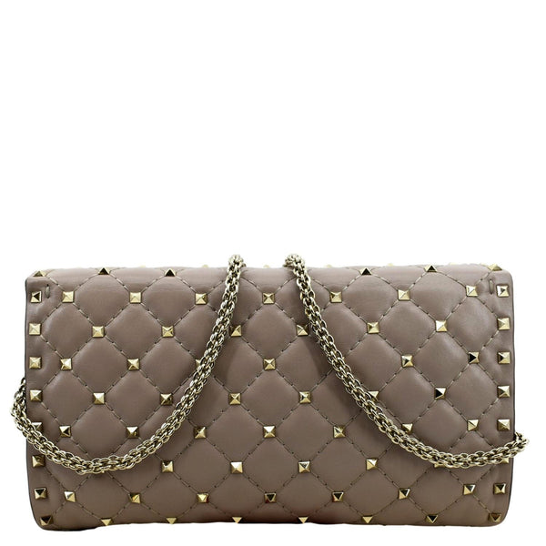 VALENTINO Rockstud Spike Quilted Leather Crossbody Chain Bag Poudre