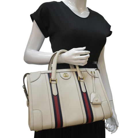 GUCCI Medium Top Handle Leather Shoulder Bag White 715666