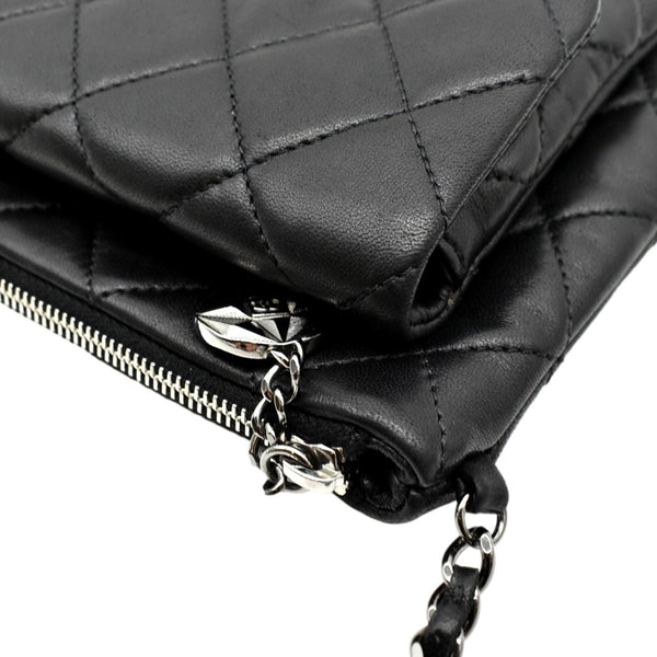 CHANEL Classic Flap with Zip Pocket Quilted Leather Satchel Shoulder Bag Black
