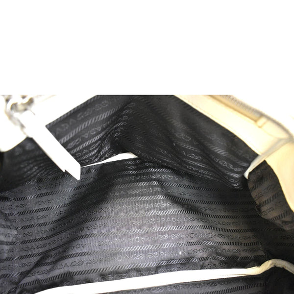 PRADA Front Pocket Leather Tote Shoulder Bag Ivory