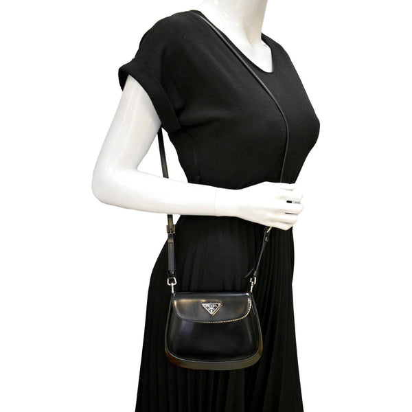 PRADA Cleo Mini Brushed Leather Crossbody Bag Black