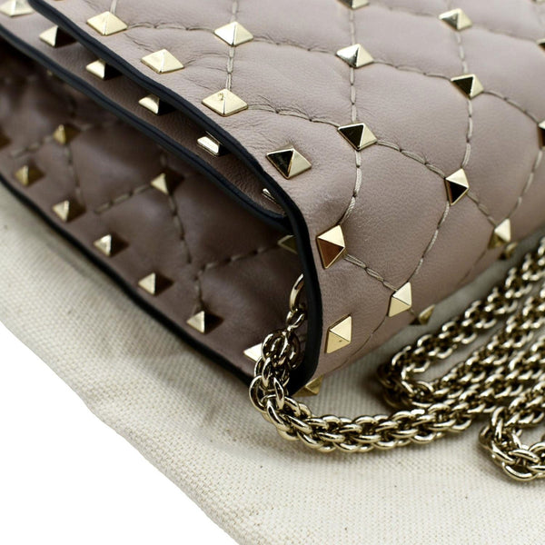 VALENTINO Rockstud Spike Quilted Leather Crossbody Chain Bag Poudre