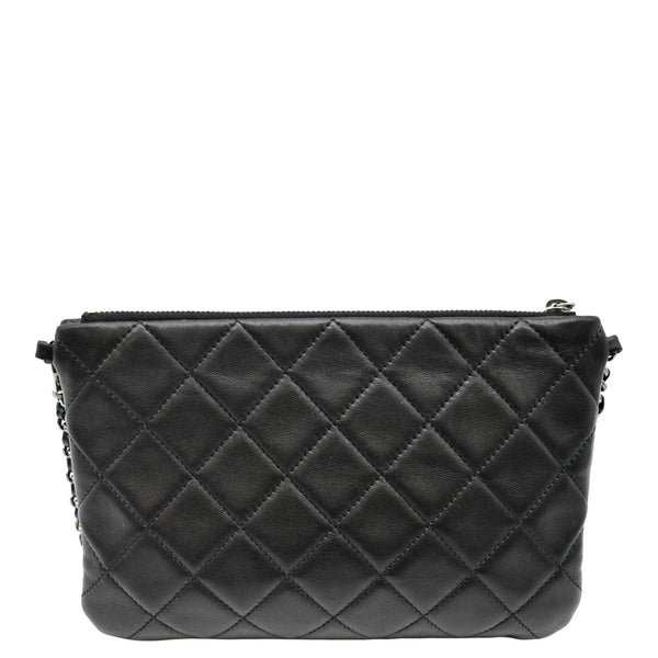 CHANEL Classic Flap with Zip Pocket Quilted Leather Satchel Shoulder Bag Black