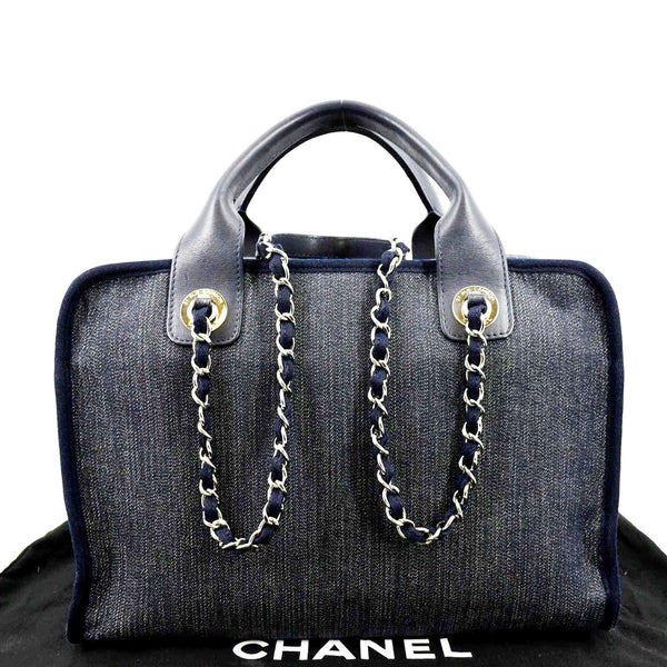CHANEL Deauville Medium Bowling Denim Shoulder Bag Blue