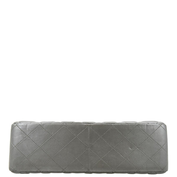 CHANEL Jumbo Flap Quilted Leather Shoulder Bag Metallic Silver