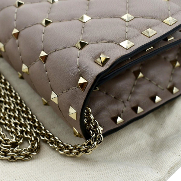 VALENTINO Rockstud Spike Quilted Leather Crossbody Chain Bag Poudre