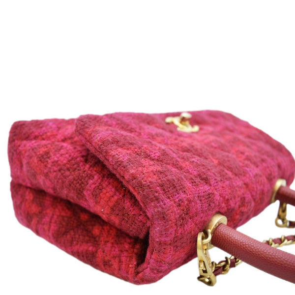 CHANEL Coco Top Handle Tweed Shoulder Bag Pink