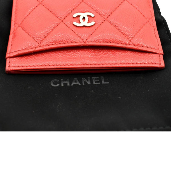 Chanel CC Card Holder Quilted Caviar Leather Wallet Red Color