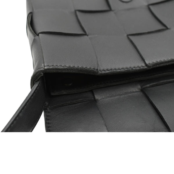 BOTTEGA VENETA Cassette Intreccio Leather Crossbody Bag Black