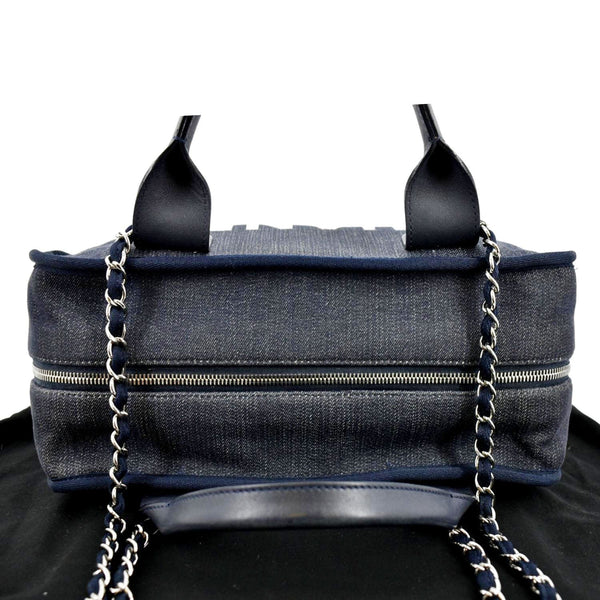 CHANEL Deauville Medium Bowling Denim Shoulder Bag Blue