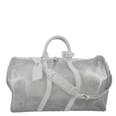 LOUIS VUITTON Wavy Keepall 50 Bandouliere Transparent Epi PVC Travel Bag White