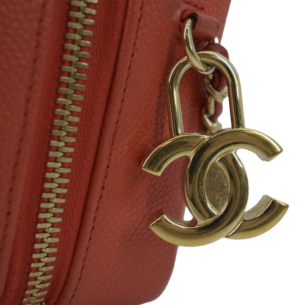 CHANEL Filigree Quilted Caviar Leather Top Handle Vanity Case Blue