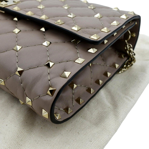 VALENTINO Rockstud Spike Quilted Leather Crossbody Chain Bag Poudre